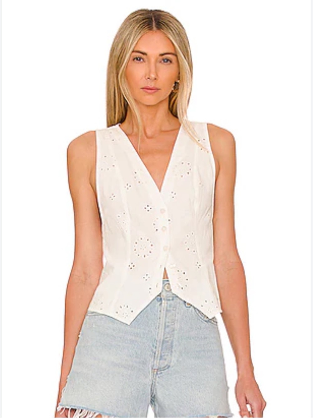 Free People Valleria Vest in Ivory Size Small Eyelet Spring Summer Tank V neck s